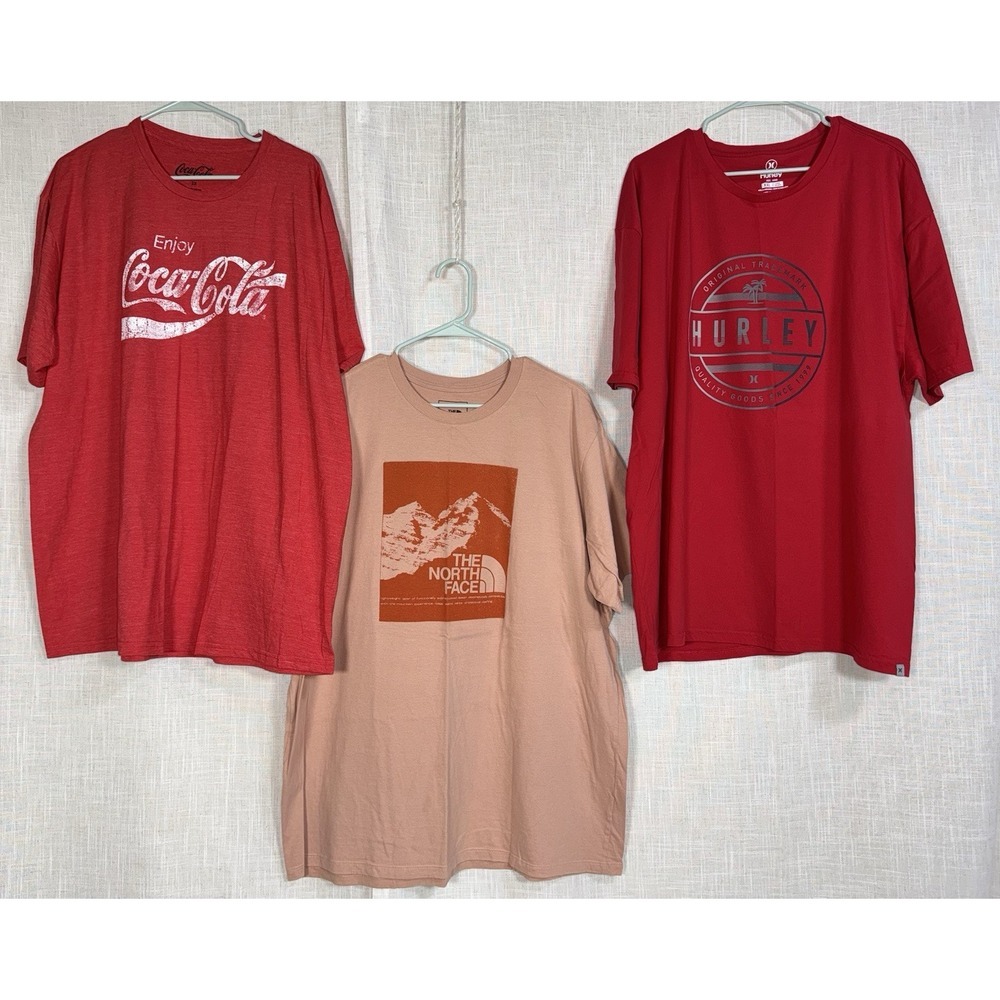 Men's 2XL XXL T-Shirt Shirt LOT of 3 The North Face‎ Coca Cola Hurley Red
